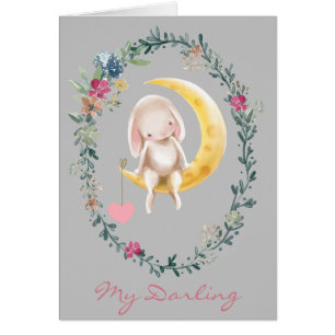 Over the Moon Bunny Valentine Card