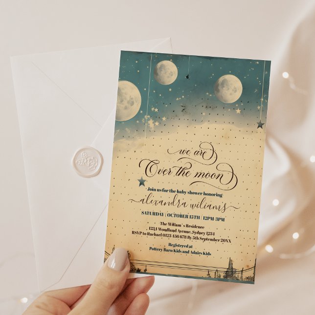 Over the Moon Celestial Baby Shower Stars Space Invitation (Creator Uploaded)