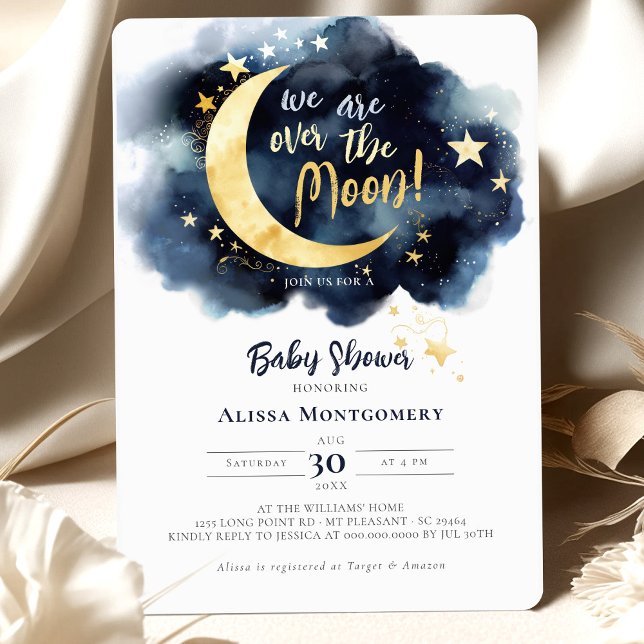 Over the Moon Celestial Baby Shower Stars Space Invitation (Creator Uploaded)