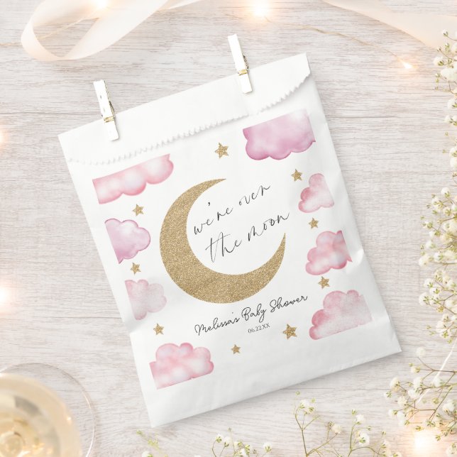 Over The Moon Celestial Pink Clouds Baby Shower Favour Bag (Clipped)