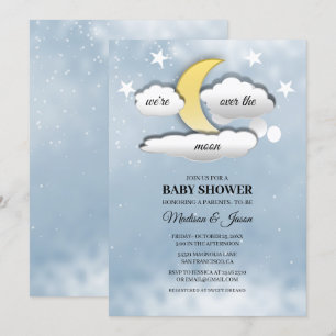 Over The Moon Clouds and Stars Baby Shower Invitation