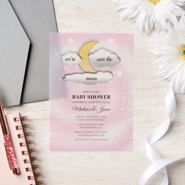 Over The Moon Clouds & Stars Baby Shower Vellum Invitations (Wedding)