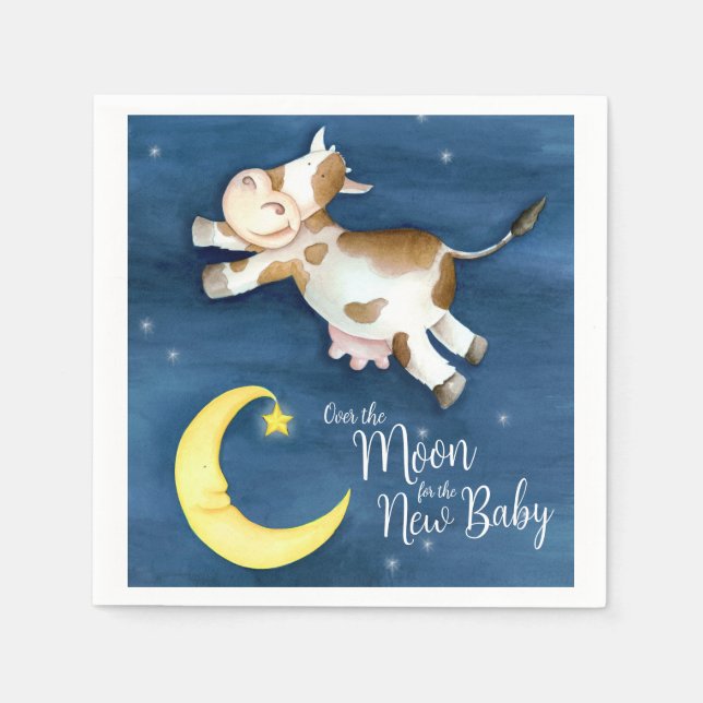 Over the moon cow jump baby shower napkin (Front)