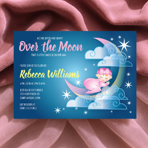 Over The Moon Cradled Baby Shower  - Lighter Skin Invitation