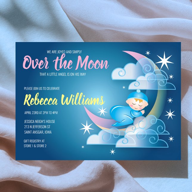Over The Moon Cradled Baby Shower - Lighter Skin   Invitation (Over The Moon Cradled Baby Shower - Lighter Skin Invitation
)