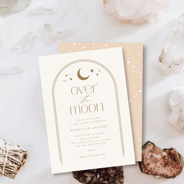 Over the Moon Cream Boho Baby Shower Invitation (Creator Uploaded)