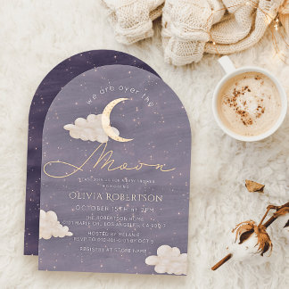 Over the Moon Crescent Moon Baby Shower Invitation