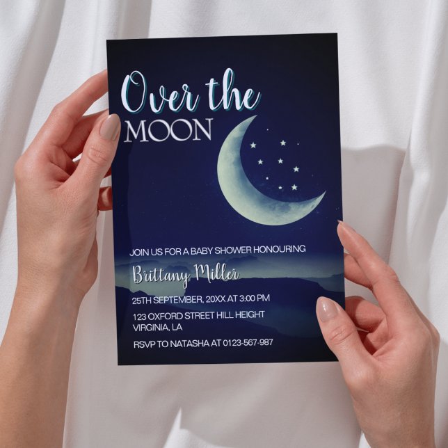 Over The Moon Crescent Stars Baby Shower Invitation (Creator Uploaded)