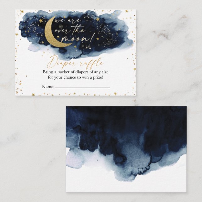 Over the Moon Diaper Raffle Ticket Baby Shower Enclosure Card (Front/Back)
