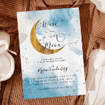 Over the Moon Dreamy Gold Boy Baby Shower Invitati Invitation<br><div class="desc">Dreamy boy's baby shower invitation card featuring watercolor art of blue sky with faux gold moon and stars. The text says "we're over the moon."</div>