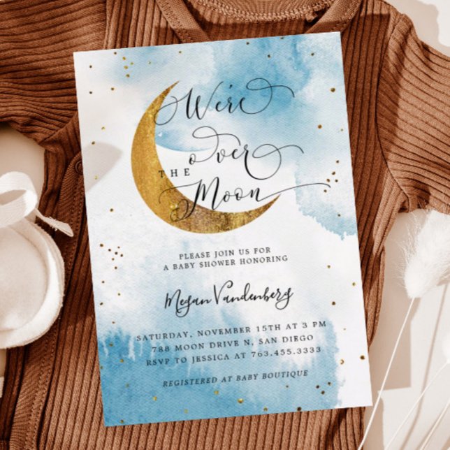 Over the Moon Dreamy Gold Boy Baby Shower Invitati Invitation (Creator Uploaded)