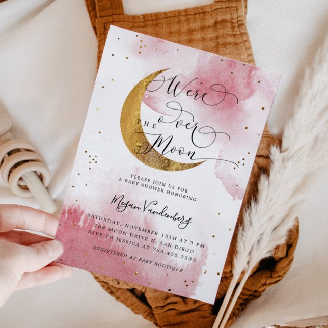 Over the Moon Dreamy Gold Girl Baby Shower Invitation (Creator Uploaded)