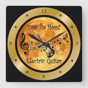 “Over The Moon”~ Electric Guitar ~ Musical Scale ~ Square Wall Clock