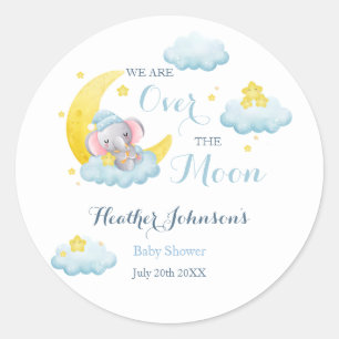 Over The Moon Elephant Boy Baby Shower Classic Round Sticker