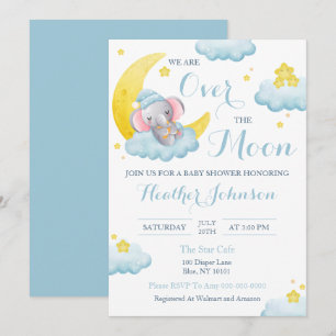 Over The Moon Elephant Boy Baby Shower Invitation