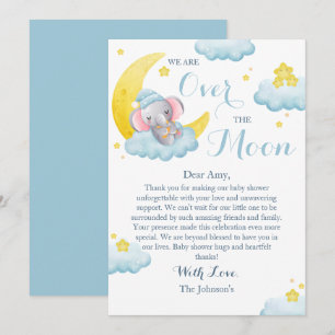 Over The Moon Elephant Boy Baby Shower Thank You Card