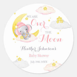 Over The Moon Elephant Girl Baby Shower Classic Round Sticker