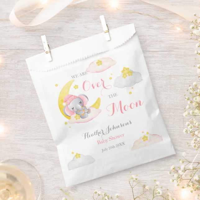 Over The Moon Elephant Girl Baby Shower Favour Bag (Clipped)