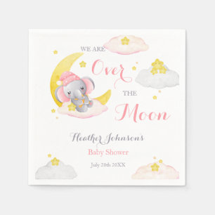 Over The Moon Elephant Girl Baby Shower Napkin