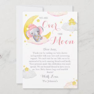Over The Moon Elephant Girl Baby Shower Thank You Card