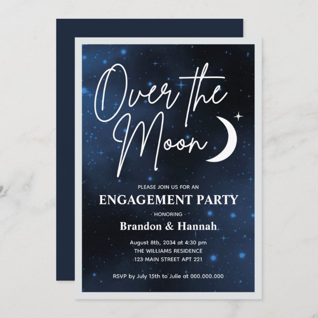 Over The Moon Engagement Party Invitation (Front/Back)