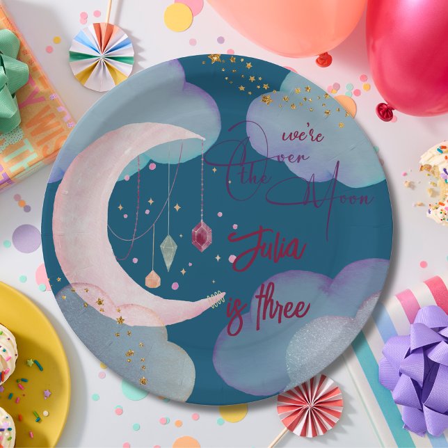 Over the moon fantasy kids birthday paper plate (Creator Uploaded)
