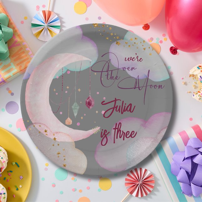 Over the moon fantasy kids birthday paper plate (Creator Uploaded)
