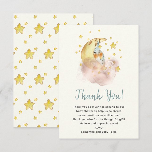 Over The Moon Flat Thank You Card (Front/Back)