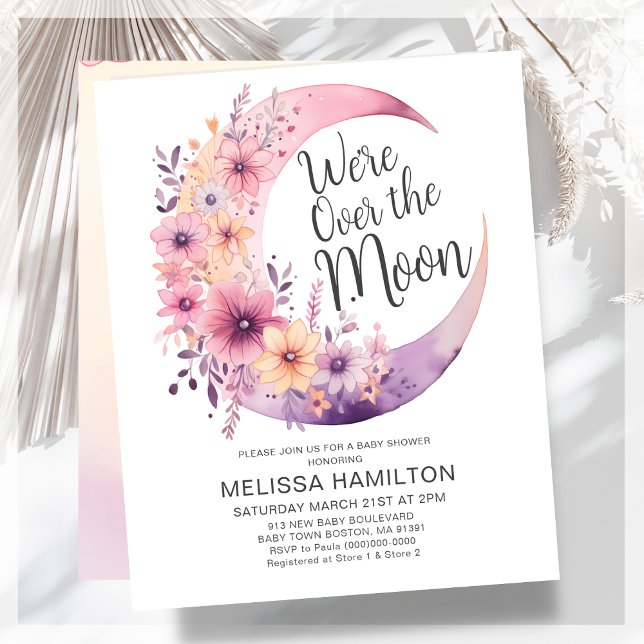 Over The Moon Floral Baby Shower Budget Invitation (Creator Uploaded)