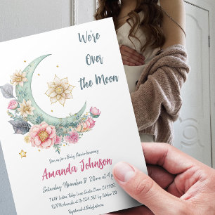 Over the Moon Floral Baby Shower Invitation