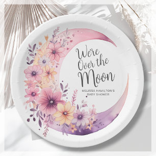 Over The Moon Floral Baby Shower Paper Plate