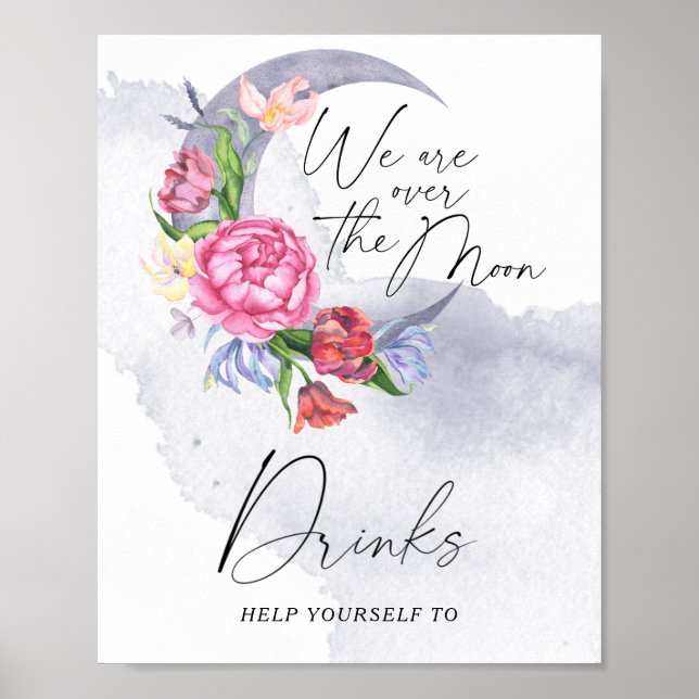 Over the Moon Flowers Baby Shower Drinks Poster (Front)