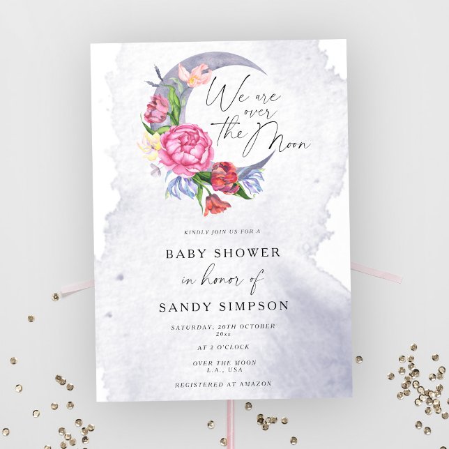 Over the Moon Flowers Baby shower Invitation (Creator Uploaded)