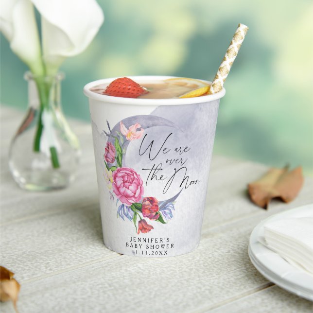 Over the moon Flowers baby shower Paper Cups (Insitu)