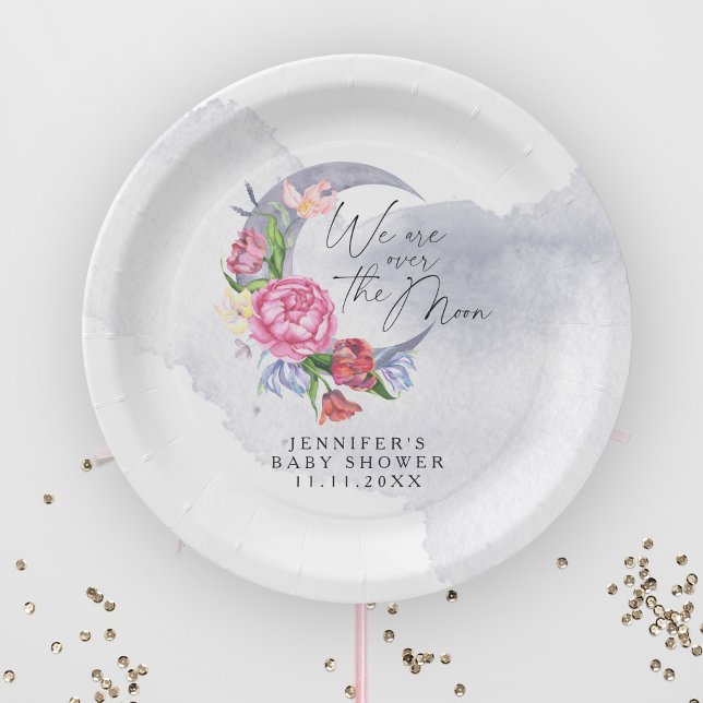 Over the moon Flowers baby shower Paper Plate (Creator Uploaded)