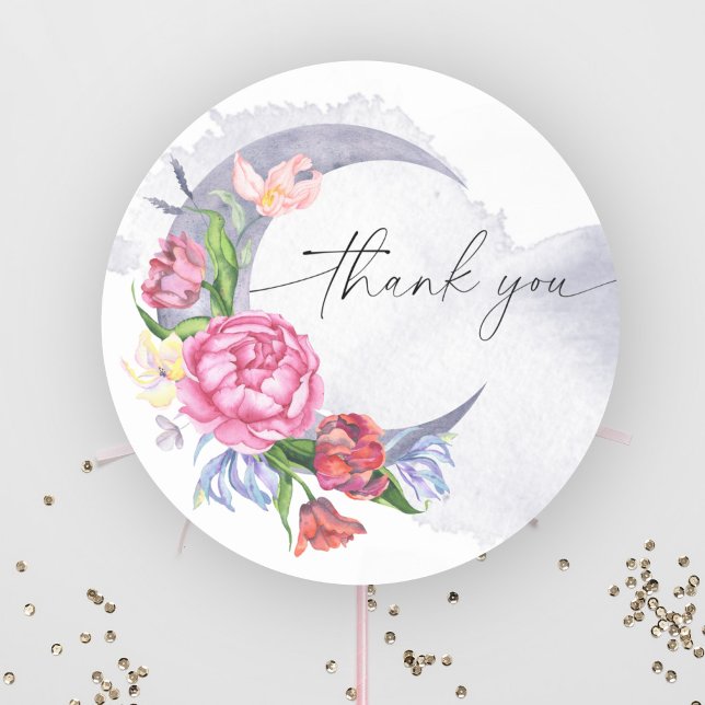 Over the moon Flowers baby shower thank you  Classic Round Sticker (Creator Uploaded)