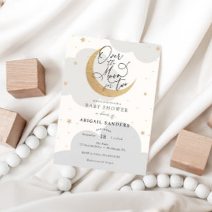 Over the Moon for Two Twin Baby Shower Invitation