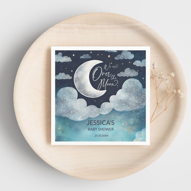 Over the moon galaxy baby shower monogrammed napkin (Over the moon galaxy baby shower monogrammed printed napkins personalized table decor)
