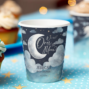 Over the moon galaxy baby shower monogrammed paper cups