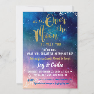 Over the Moon Galaxy Gender Reveal Baby Shower Invitation