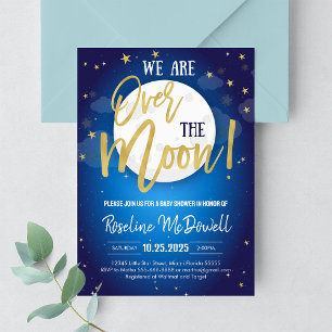 Over the Moon Galaxy Space Themed Baby Shower Invitation
