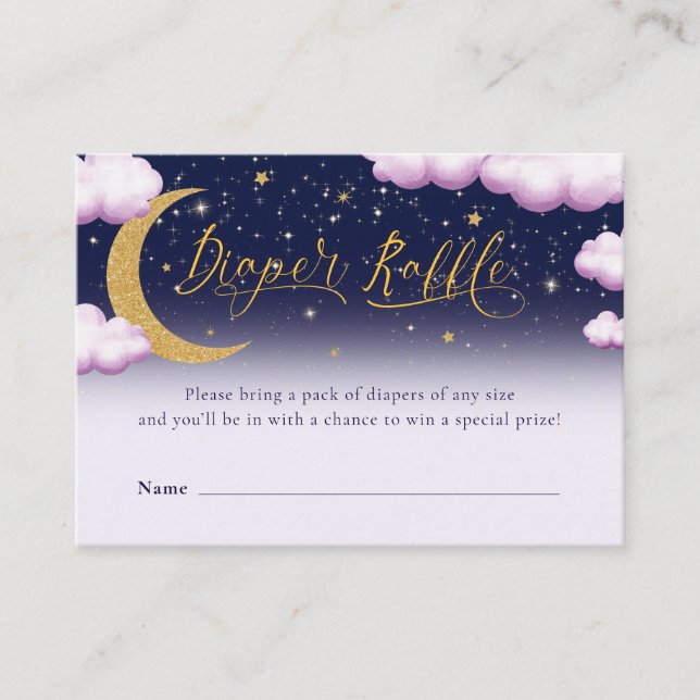 Over the Moon Girl Baby Shower Diaper Raffle Enclosure Card (Front)