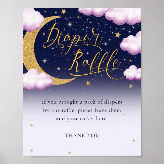 Over the Moon Girl Baby Shower Diaper Raffle Sign (Front)