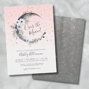 Over The Moon Girl Pink Baby Shower  Invitation