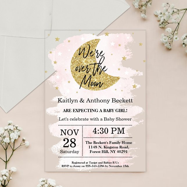 Over The Moon | Girls Baby Shower Acrylic Invitations (Creator Uploaded)