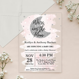 Over The Moon Girls Baby Shower Acrylic Invitations
