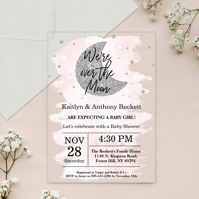Over The Moon | Girls Baby Shower Acrylic Invitations (Creator Uploaded)
