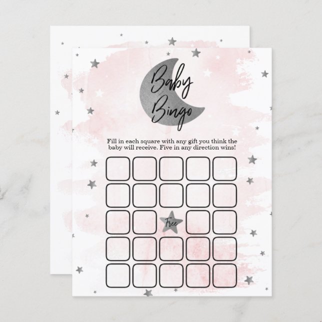 Over The Moon | Girls Baby Shower Bingo (Front/Back)