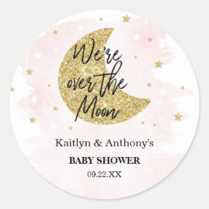 Over The Moon Girls Baby Shower Classic Round St Classic Round Sticker