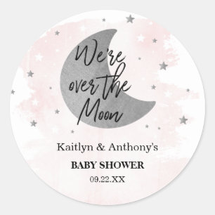 Over The Moon   Girls Baby Shower Classic Round St Sticker
